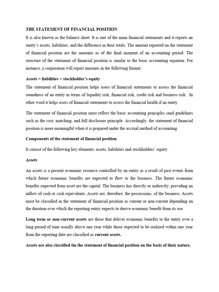 Understanding the Statement of Financial Position | PDF | Balance Sheet ...