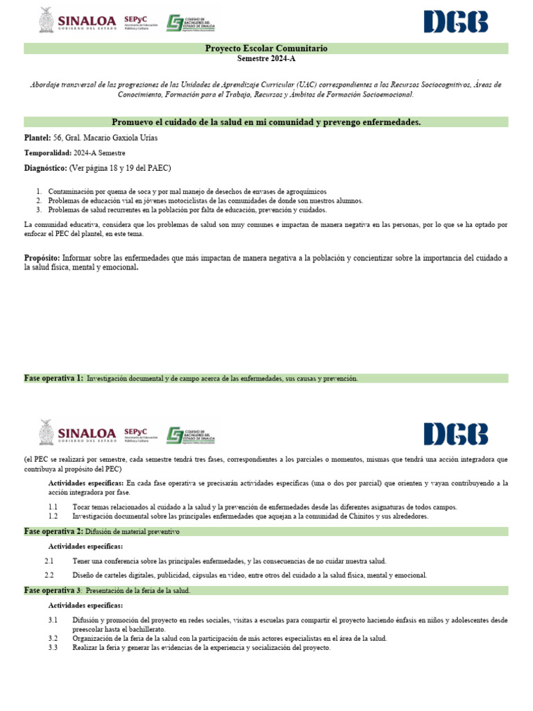 Proyecto Escolar Comunitario 2024-A | PDF | Plan de estudios | Pensamiento