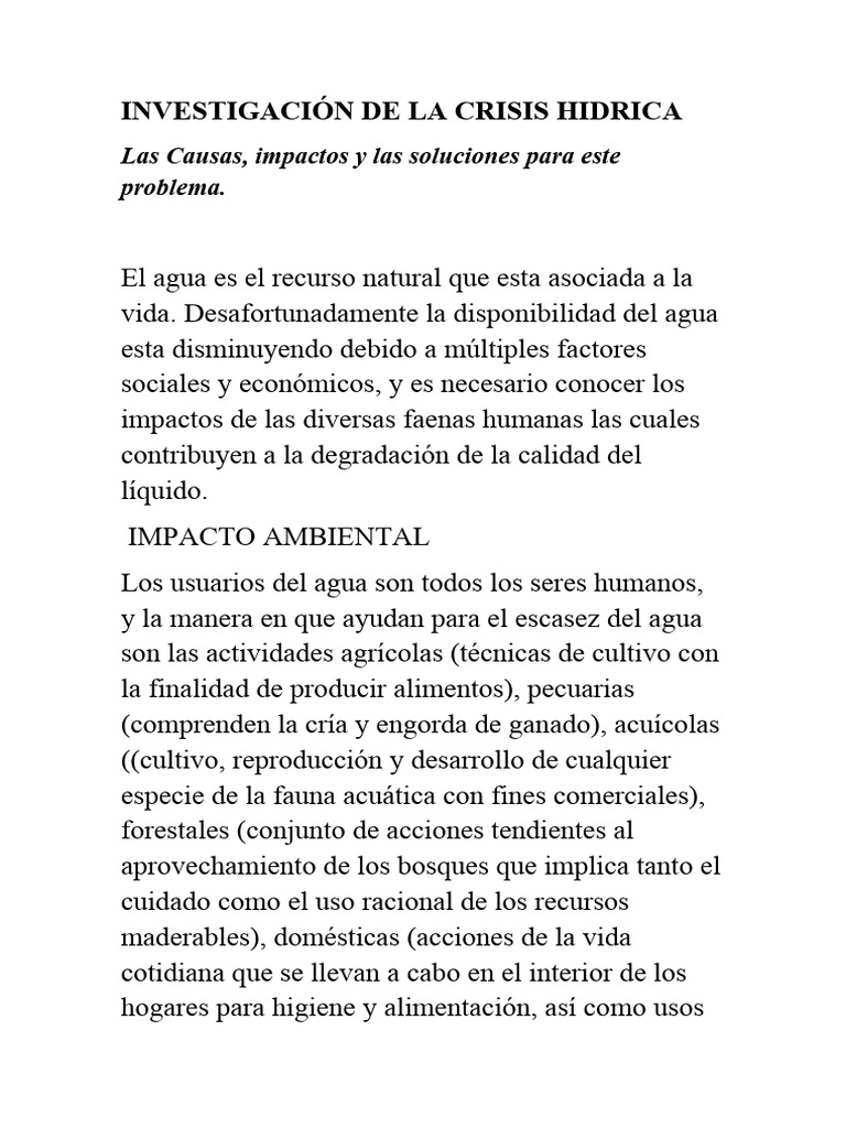 Causas y Soluciones de la Crisis Hídrica | PDF | Agua | La ...