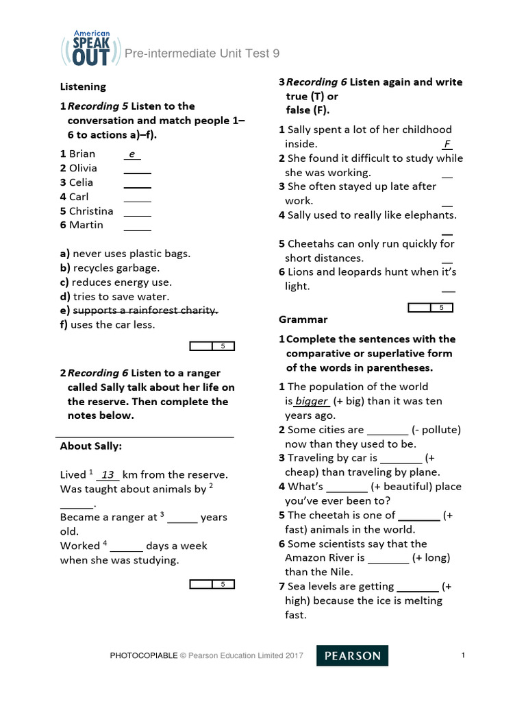 Test Unit 9 Pre Inter Pdf Zoology