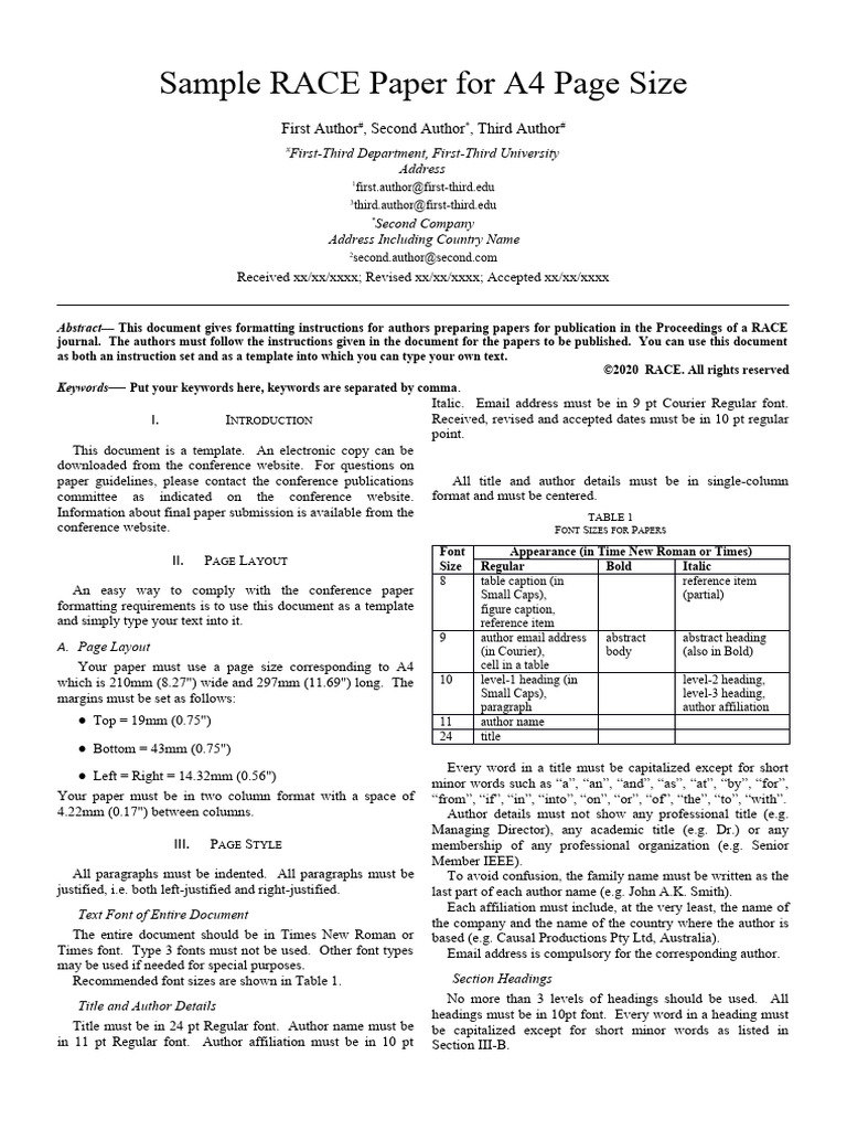 RACE20 Paper Template | PDF | Written Communication | Writing