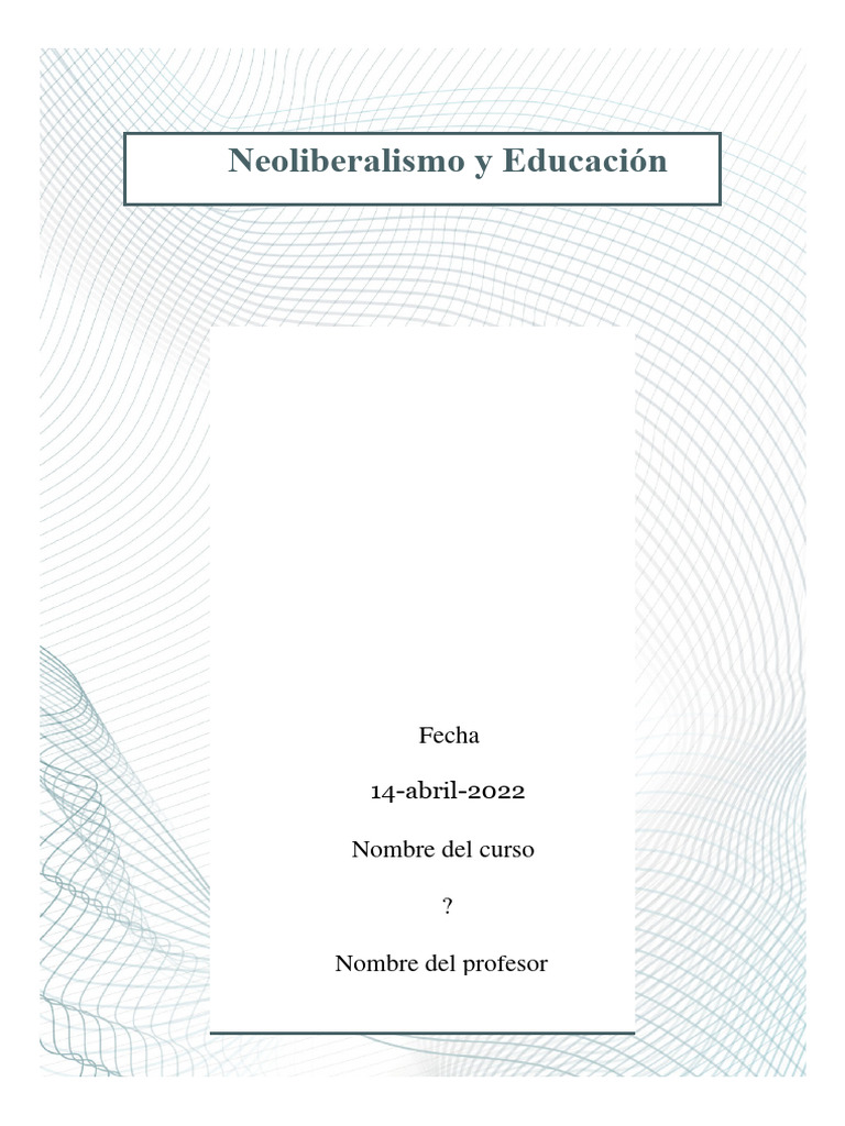 Neoliberalismo en la Educación Mexicana | PDF | Planificación ...