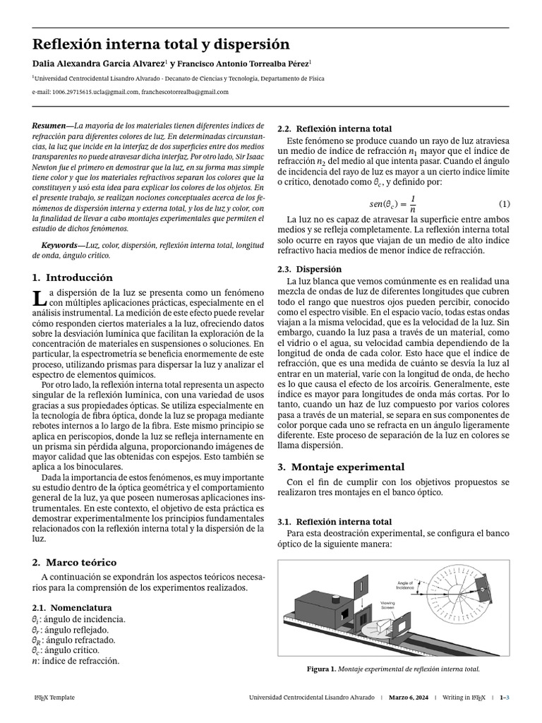 Reflexión y Dispersión de Luz | PDF | Ligero | Refracción
