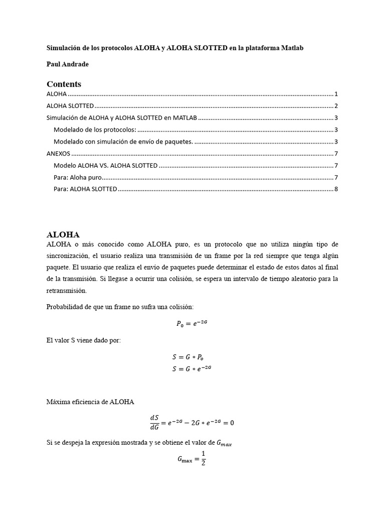 Simulación de Protocolos ALOHA en MATLAB | PDF | Transmisión de datos ...