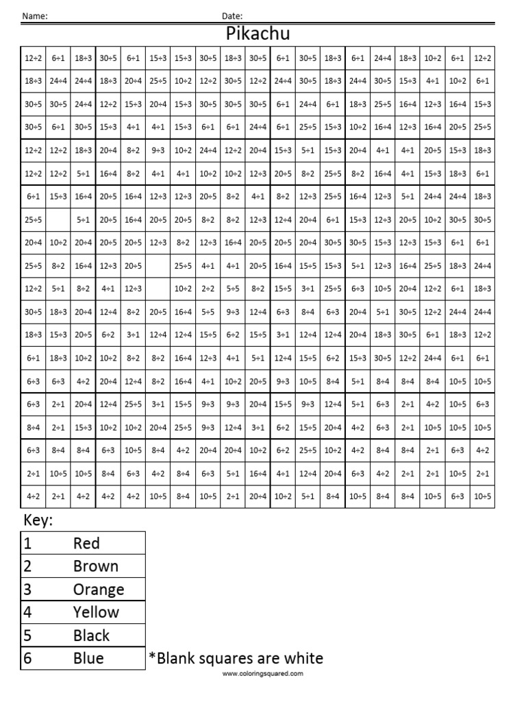 Hoja de matemáticas de Pikachu | PDF | Pokémon | Franquicias de Nintendo