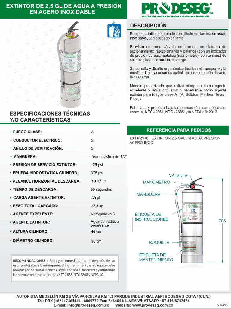 FICHA-TECNICA-EXTINTOR-DE-25-GAL-AGUA-PRESION | PDF