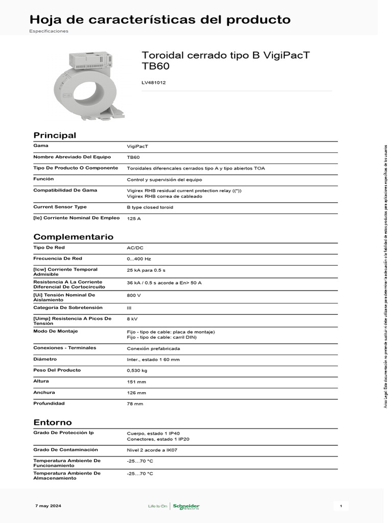 Toroidal Diferencial B VigiPacT TB60 | PDF | Ingenieria Eléctrica ...