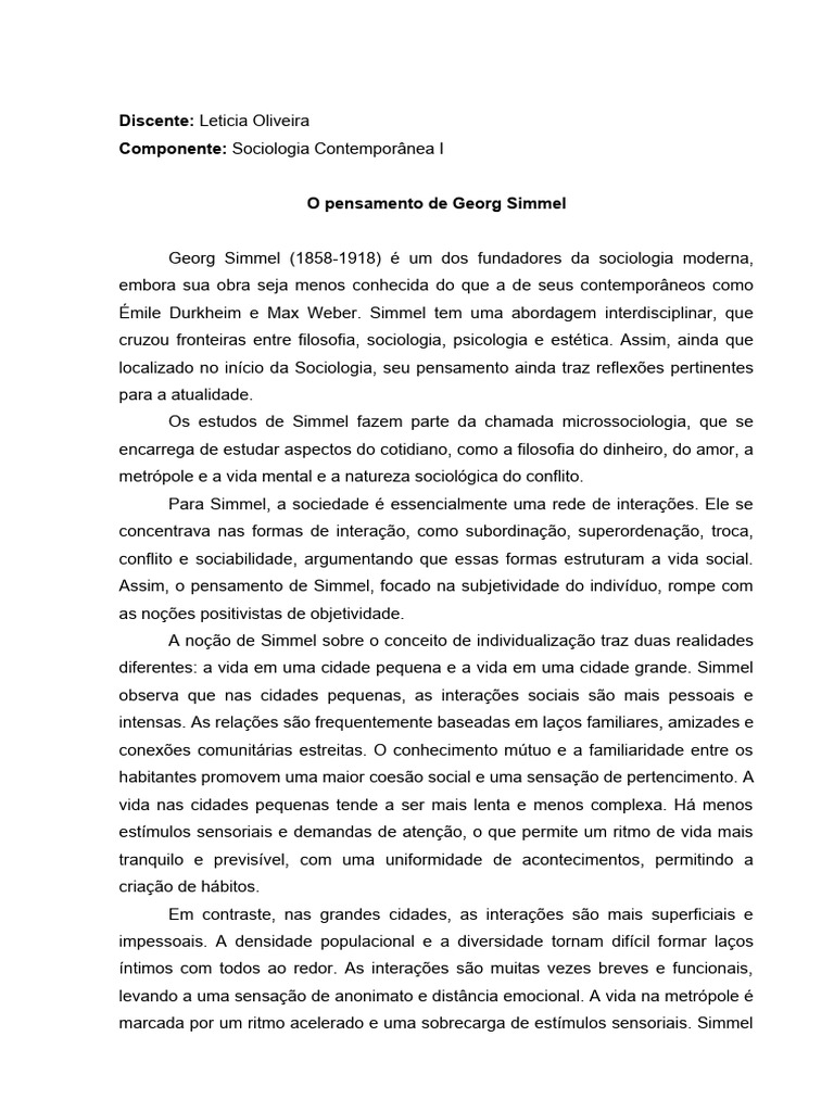 A Atitude Blasé em Simmel | PDF | Sociologia | Educação em Artes Liberais