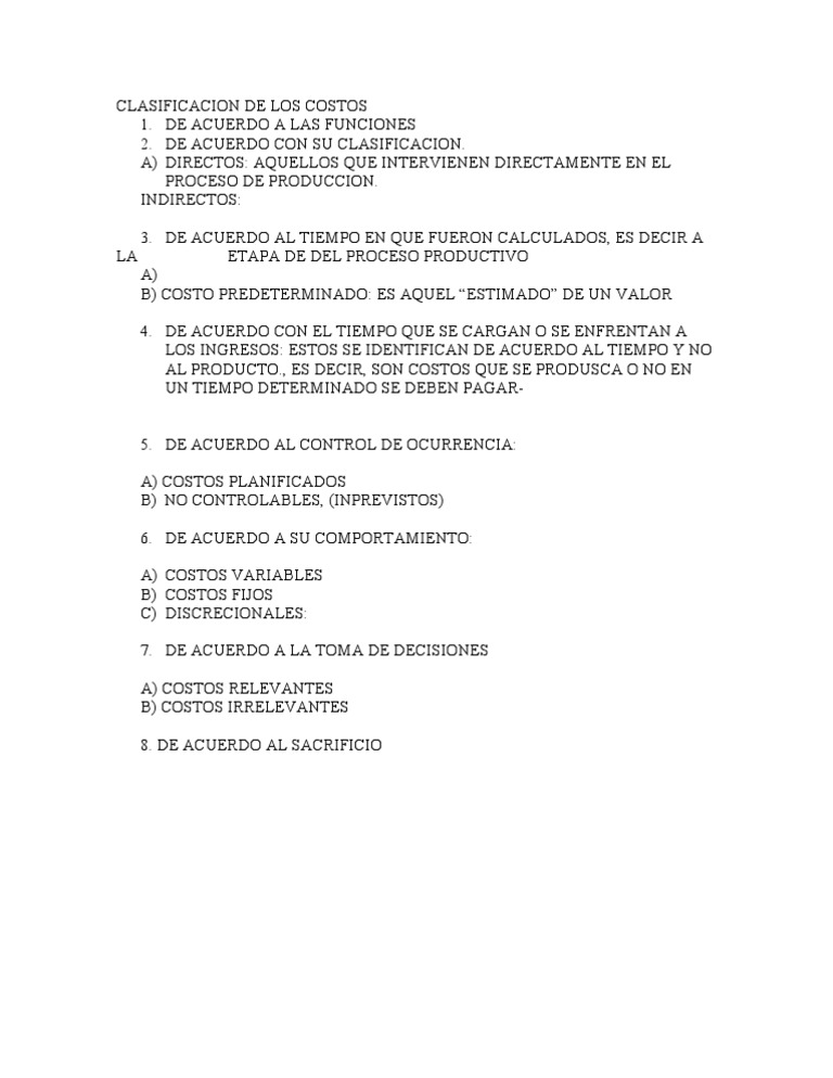 Clasificacion de Los Costos | PDF