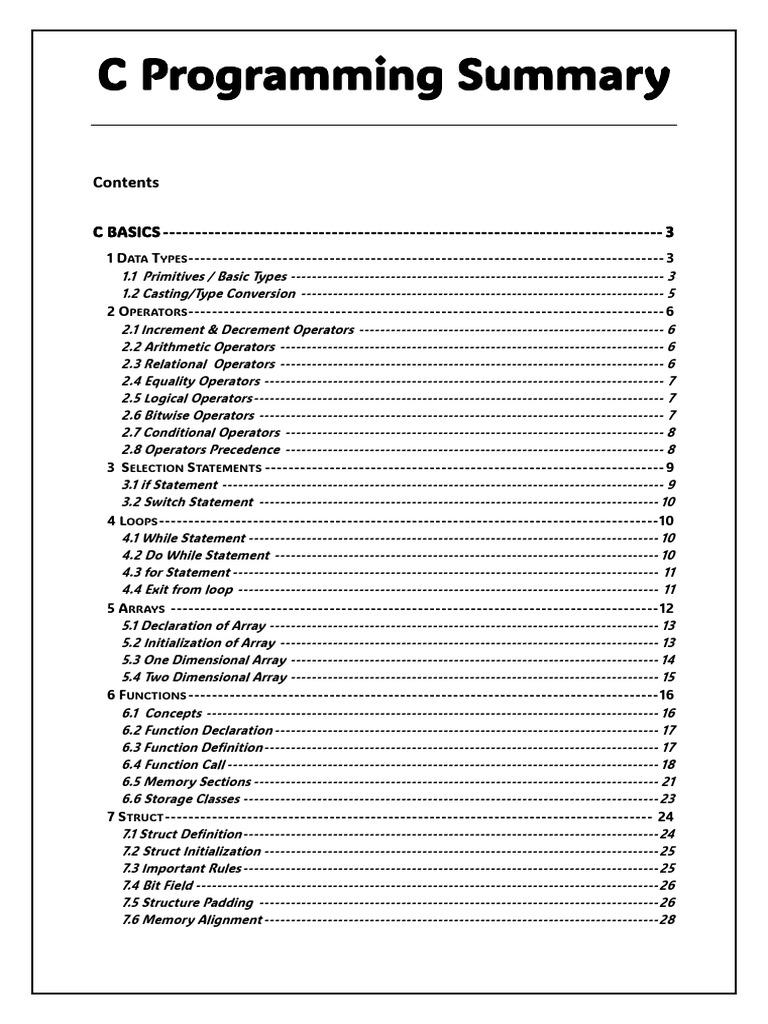 C Programming Summary | PDF