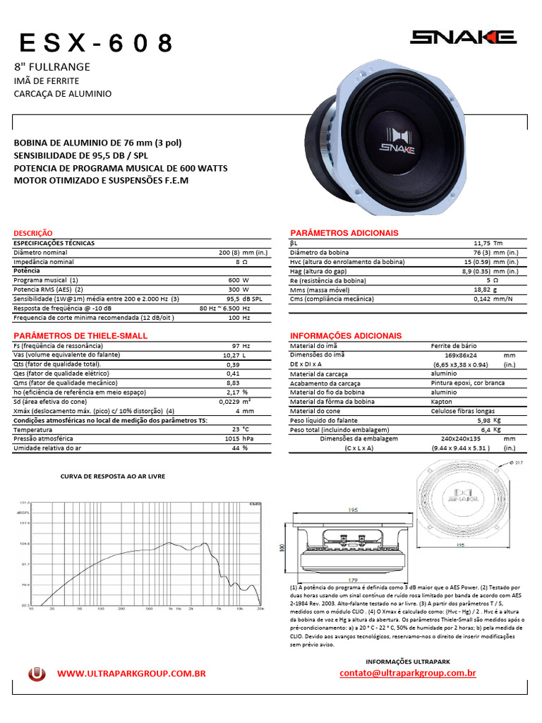 Snake Parametros Esx 608 | PDF | Mecânica Clássica | Eletricidade