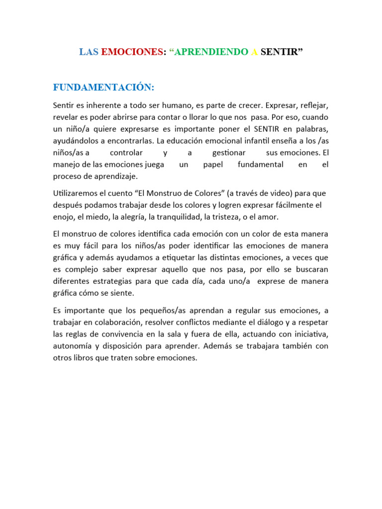 Unidad Las Emociones Sala de 4 | PDF | Las emociones | Aprendizaje