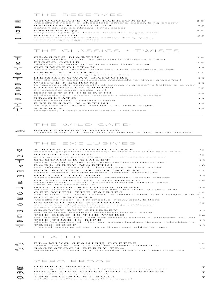 James Hotel Cocktail's Menu Download Free PDF Distilled Drinks