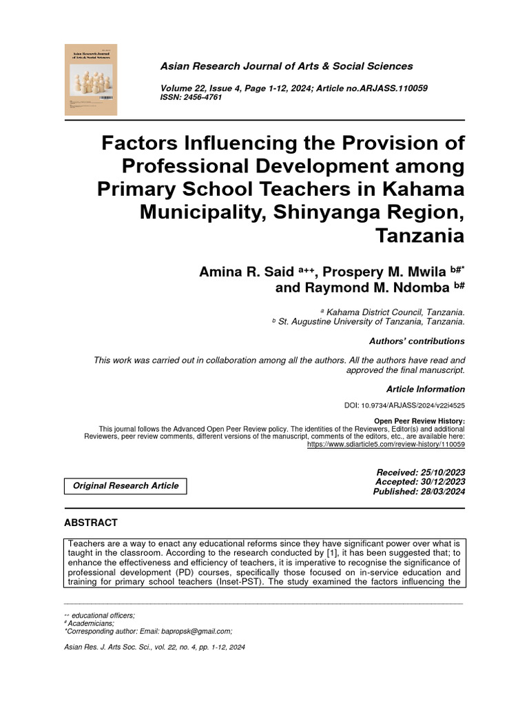 Factors Influencing Teacher Development in Tanzania | PDF | Teachers ...
