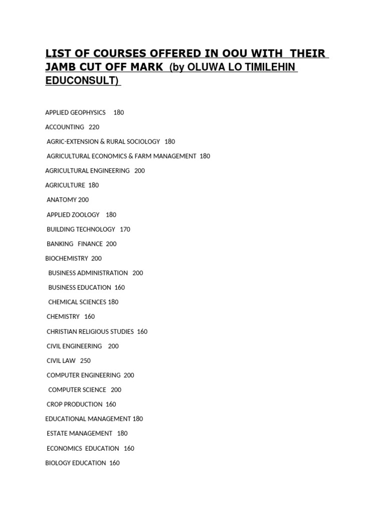 Oou Courses With Cut Off Mark | PDF | Science | Engineering
