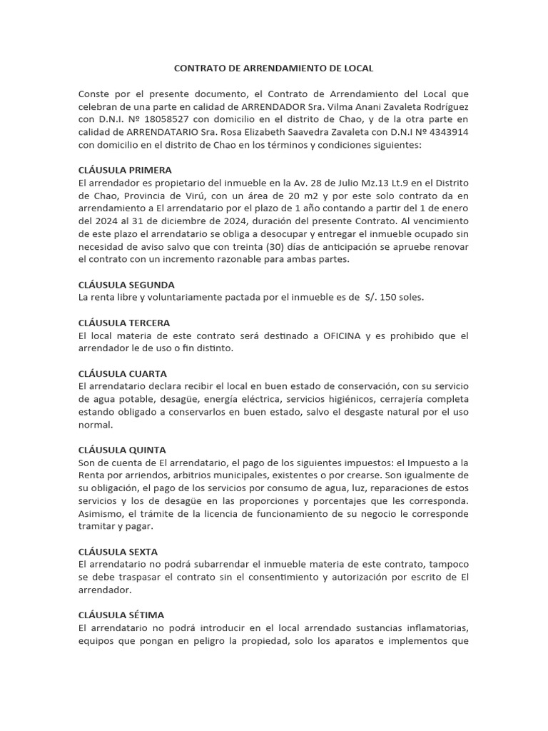 Modelo Contrato de Arrendamiento de Local Comercial | PDF