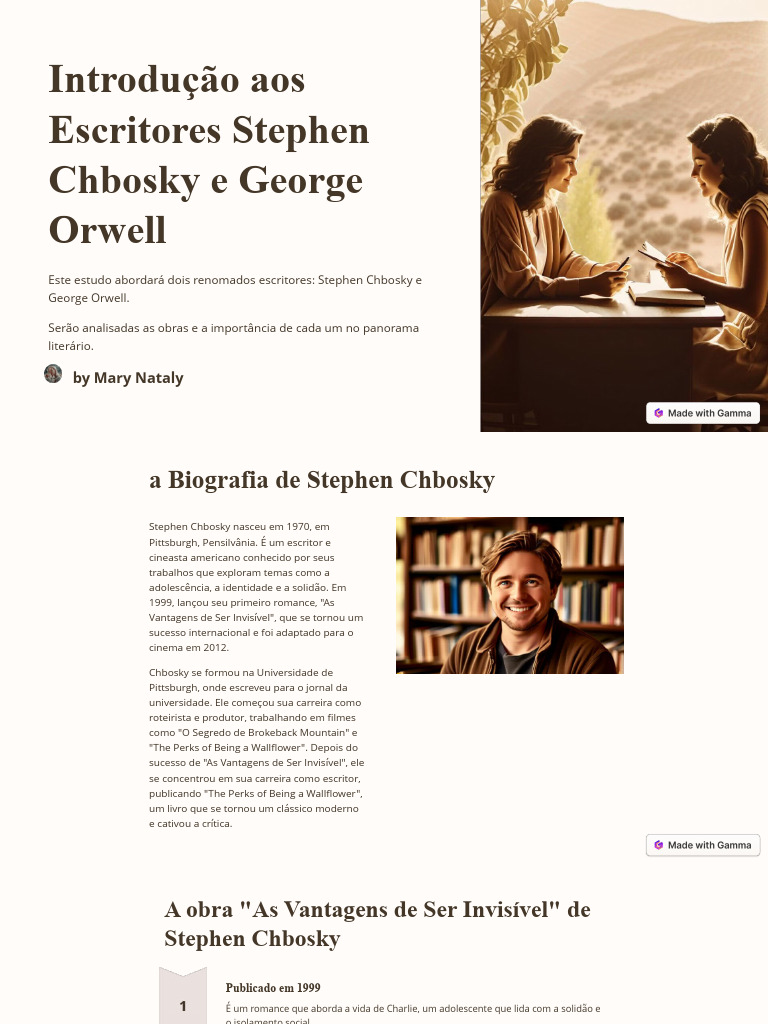 Introducao Aos Escritores Stephen Chbosky e George Orwell | PDF ...
