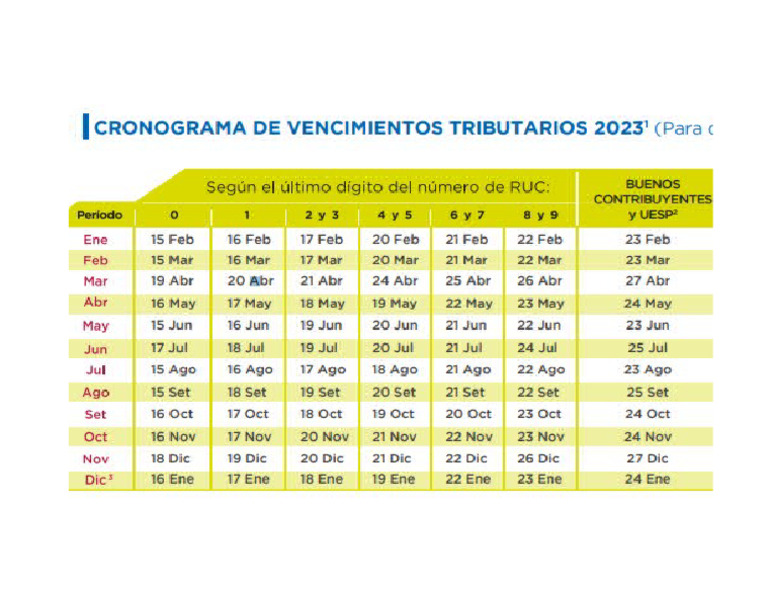 Cronograma de Pago Mensaul -Sunat 2023 | PDF