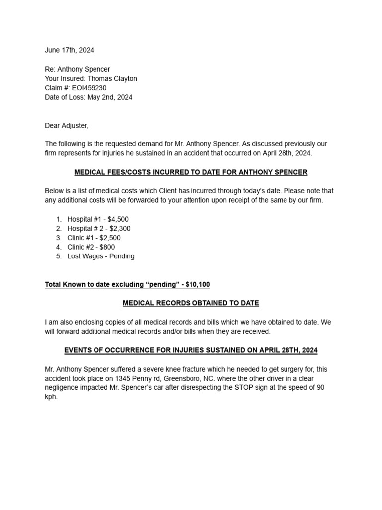 California Personal Injury Demand Letter | PDF | Finance & Money ...