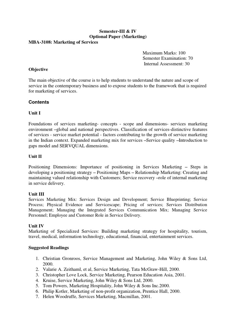 MBA Marketing of Services Course Guide | PDF | Business | Social Science