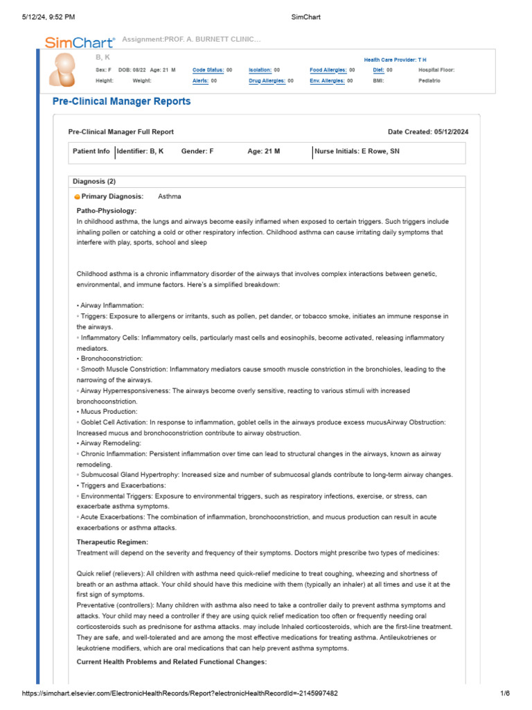Erica SimChart | PDF | Asthma | Respiratory Tract