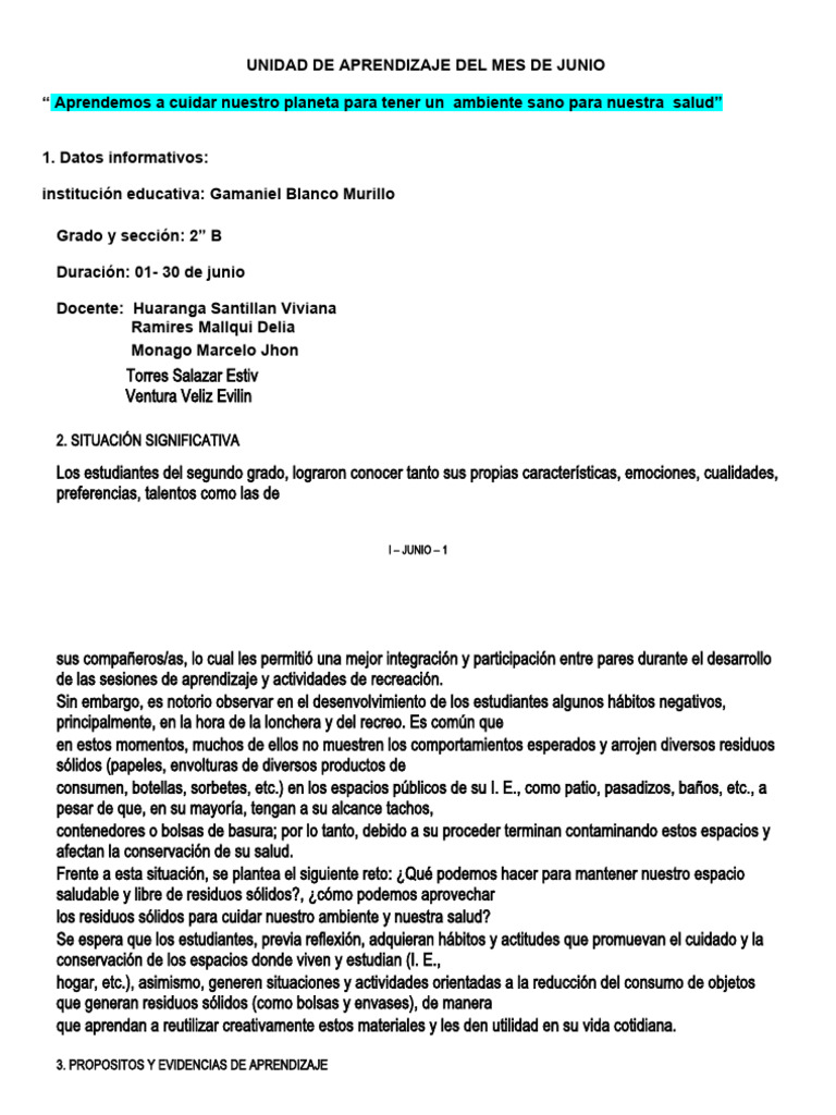 1° - JUNIO - UNIDAD - de Aprendizaje | PDF | Entorno natural | Aprendizaje