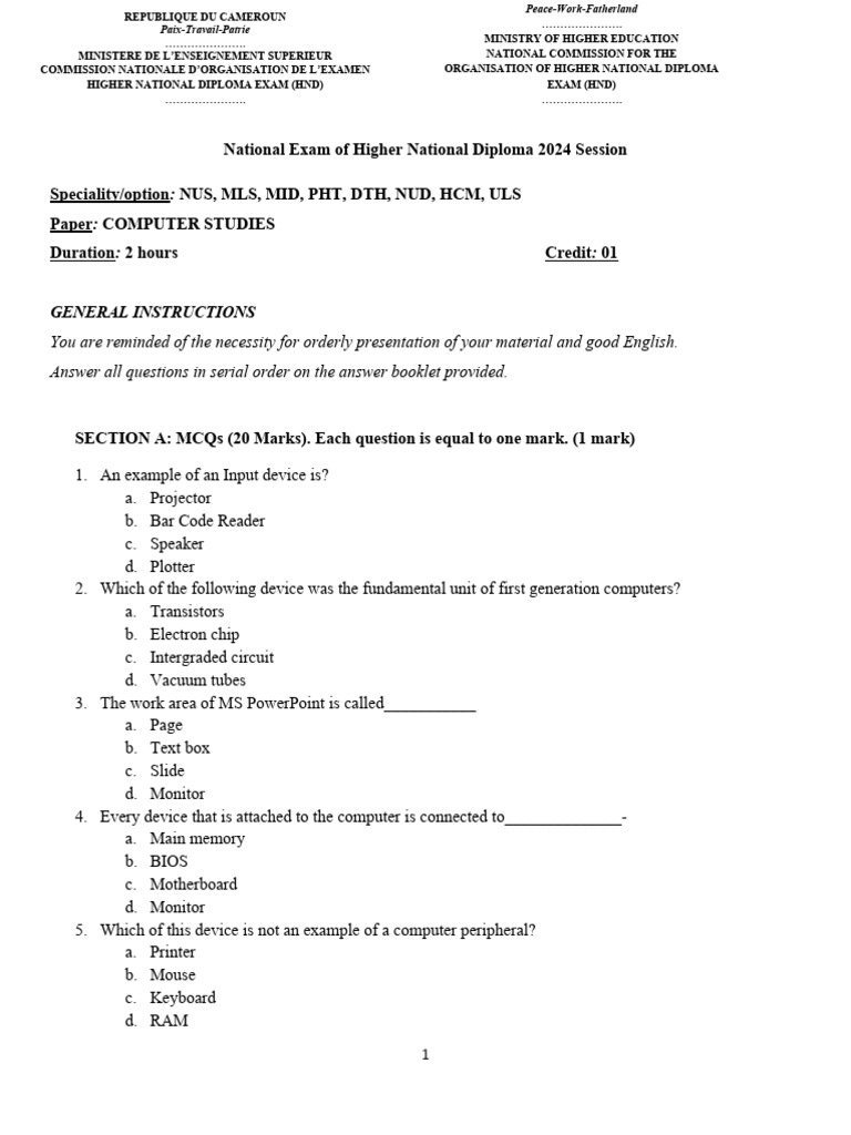 HND Computer Studies Exam 2024 | PDF | Booting | Bios