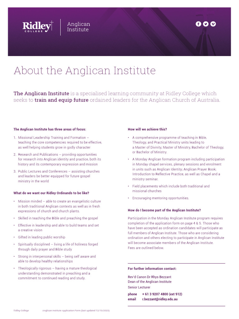 Anglican Institute Application Form Editable | PDF | Anglicanism ...