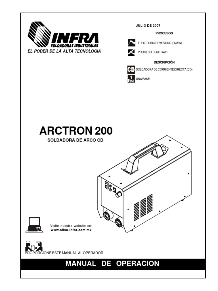 Manual de Operación Soldadora Arctron 200 | PDF | Soldadura | Construcción