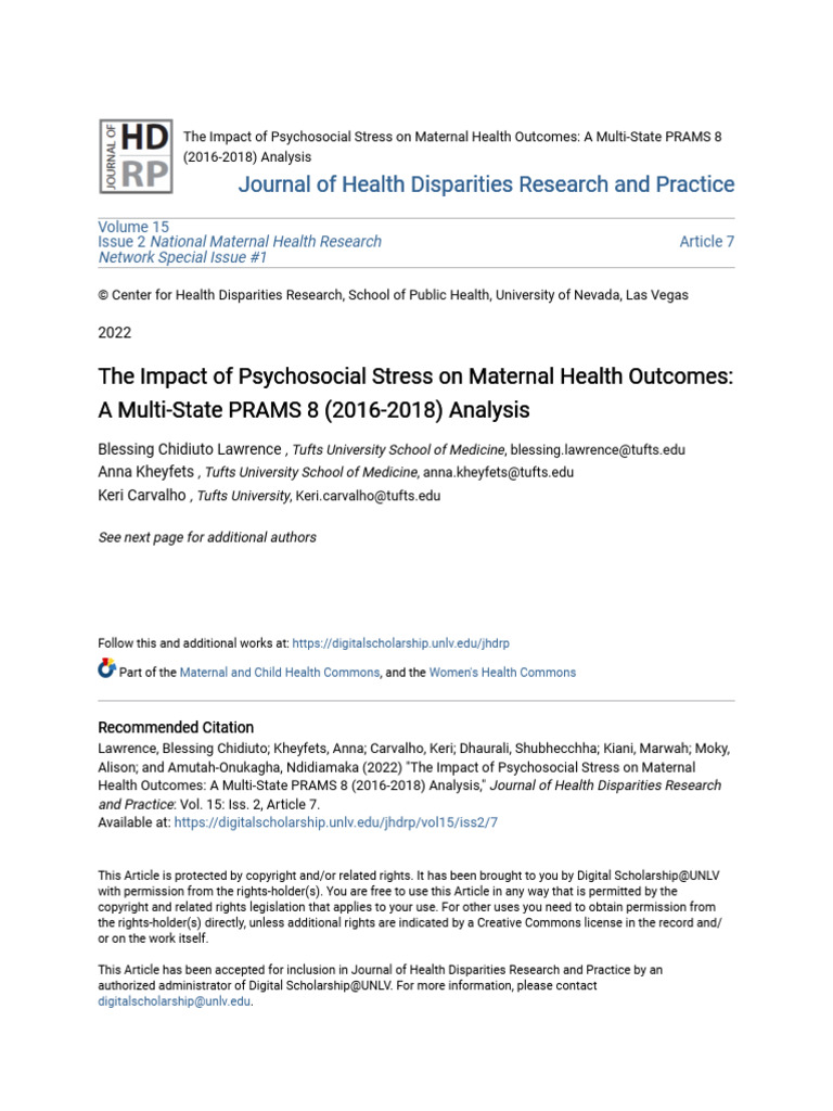 The Impact of Psychosocial Stress On Maternal Health Outcomes | PDF ...