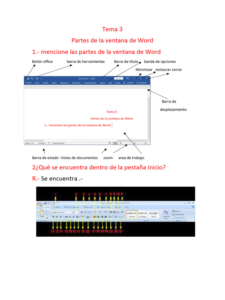 Partes de La Ventana de Word 2024 | Descargar gratis PDF | Ventana ...