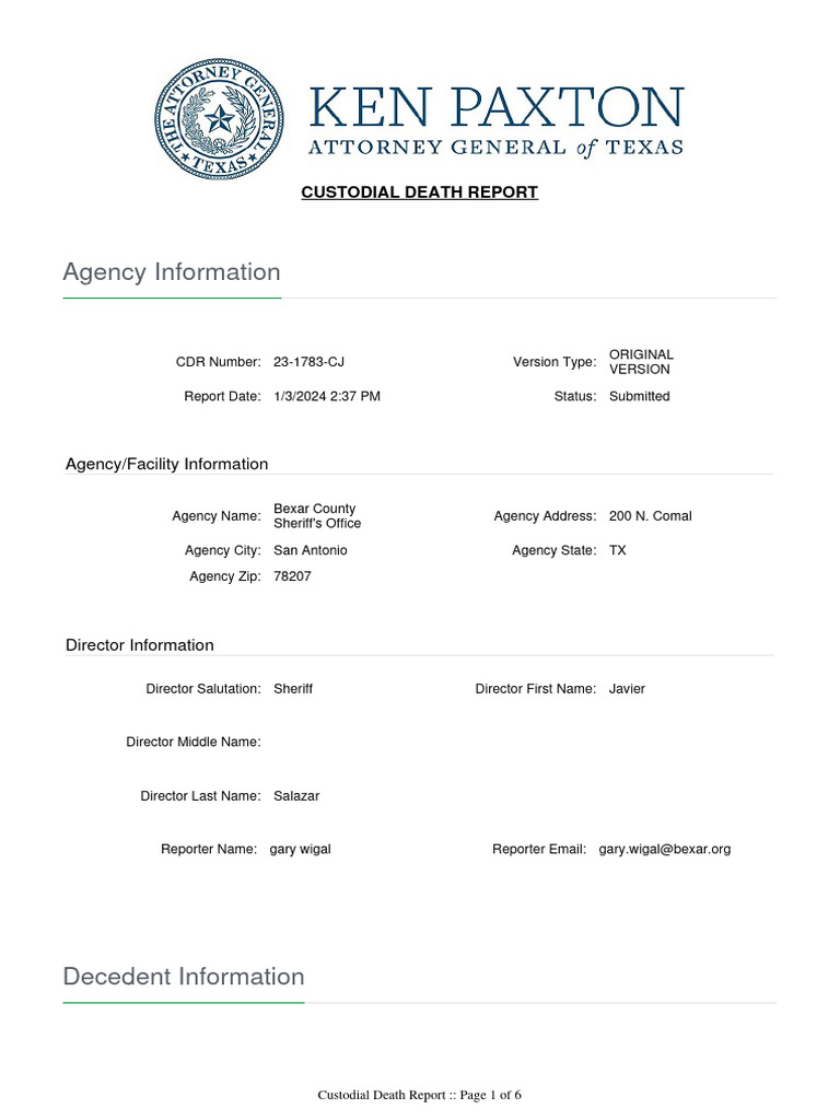 Custodial Death Report | PDF | Handcuffs | Crimes