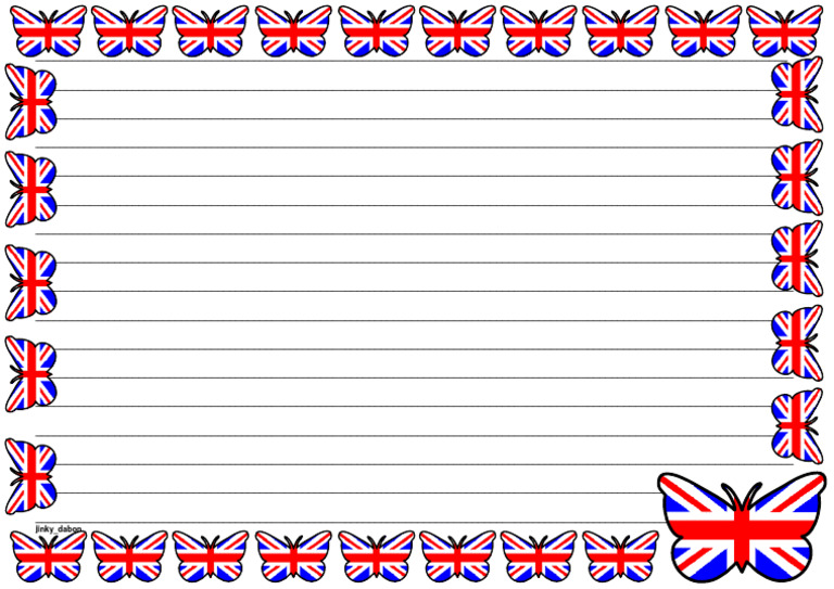 UK Flag Themed Lined paper (Landscape) PDF