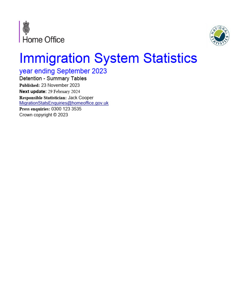 Detention Summary Sep 2023 Tables PDF Immigration Detention