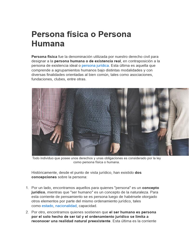 Persona Física o Persona Humana | PDF | Humano | Concepto