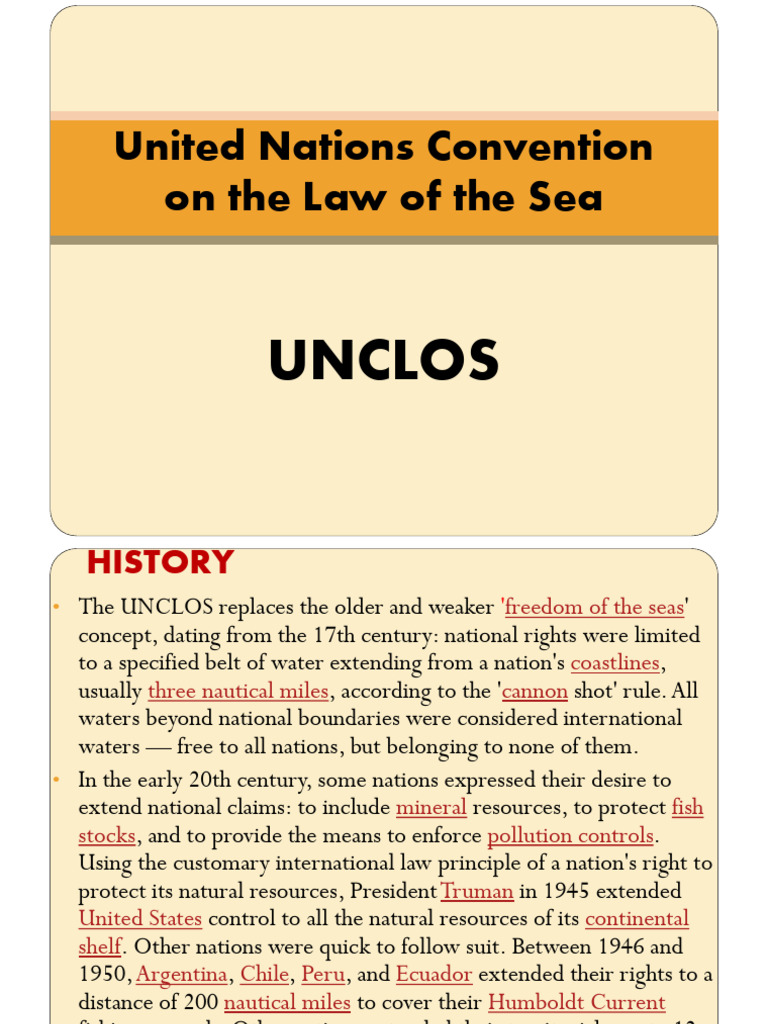 UNCLOS: History and Key Provisions | PDF | Territorial Waters | United ...