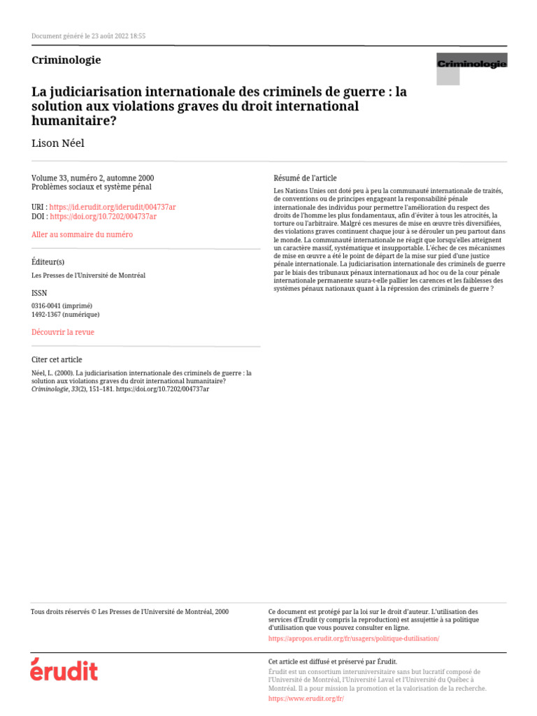 Judiciarisation des criminels de guerre | PDF | Crime et violence | Crimes