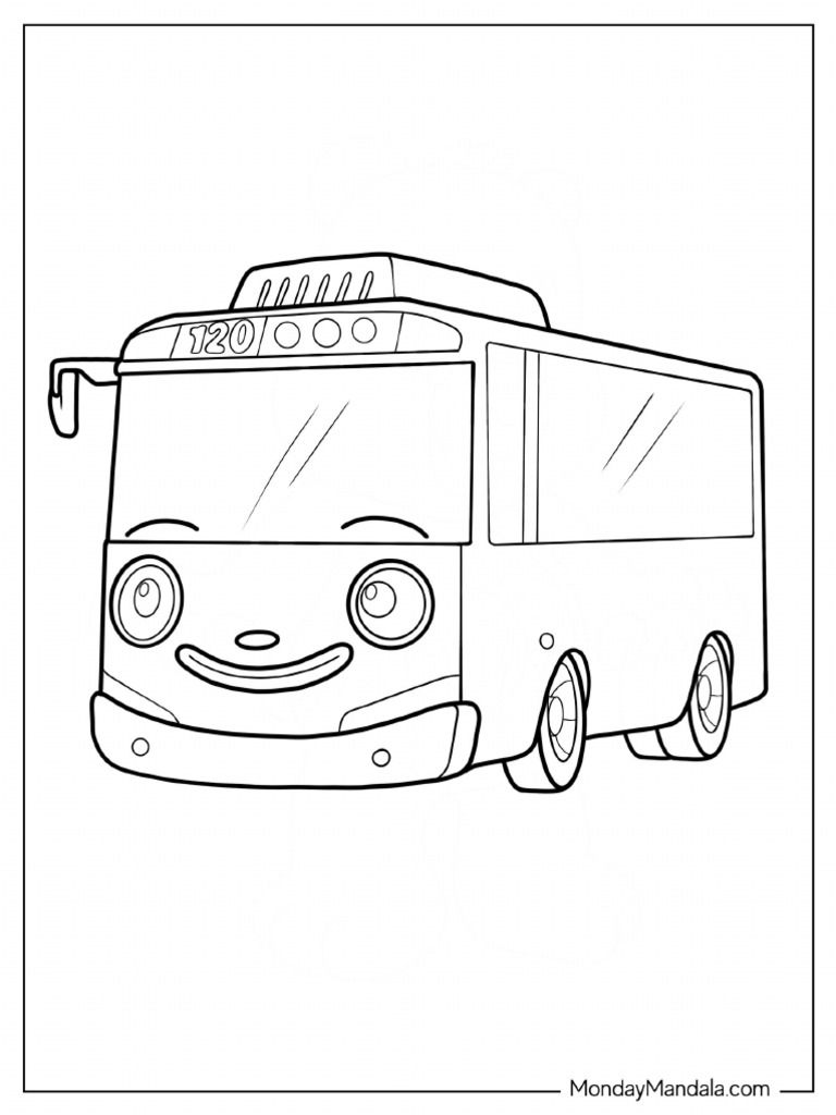 Easy Tayo Bus Outline Coloring Sheet | PDF