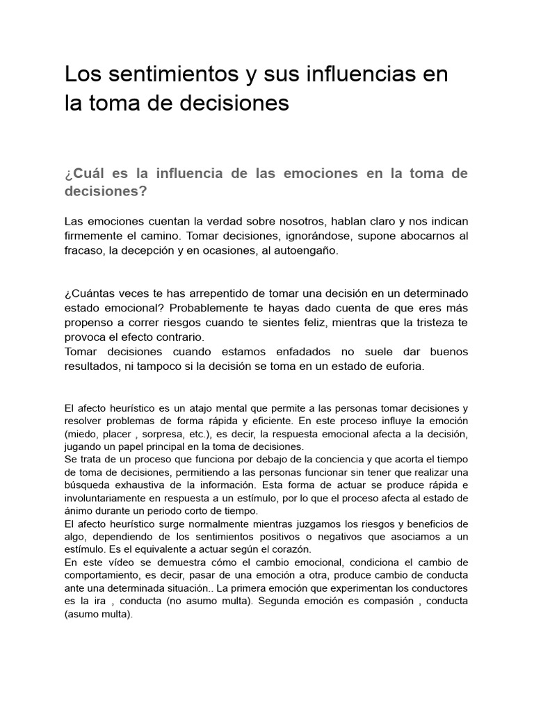 Influencia de las emociones en decisiones | PDF | Las emociones | Toma ...