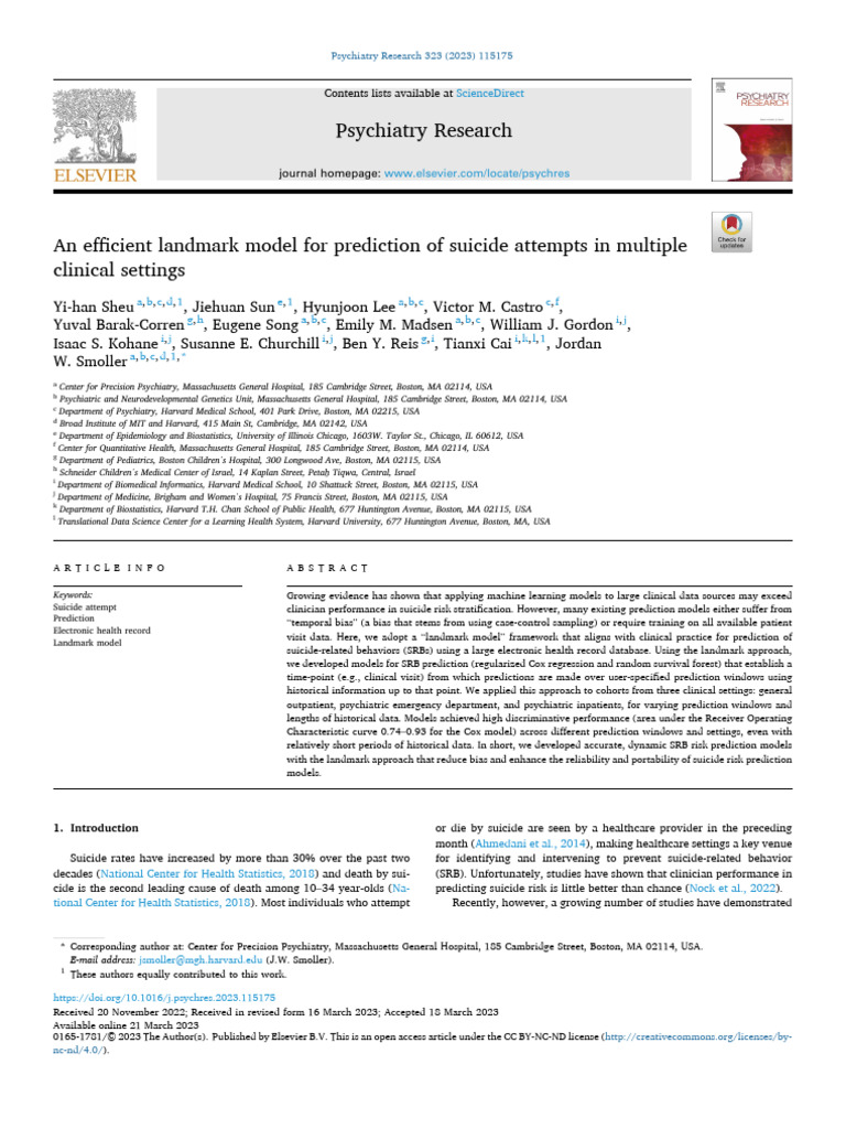 An Efficient Landmark Model For Prediction of Suicide Attem 2023 ...