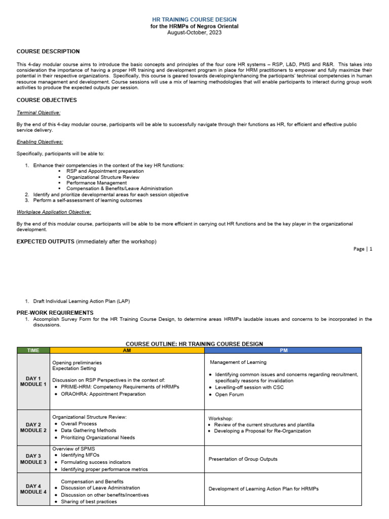 Detailed Training Activity Plan (DTAP) For NOCHRMP | PDF | Human ...