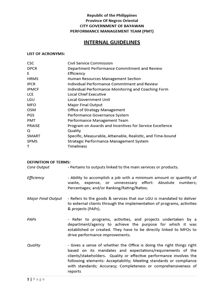 Pmt internal guidelines pdf performance appraisal business
