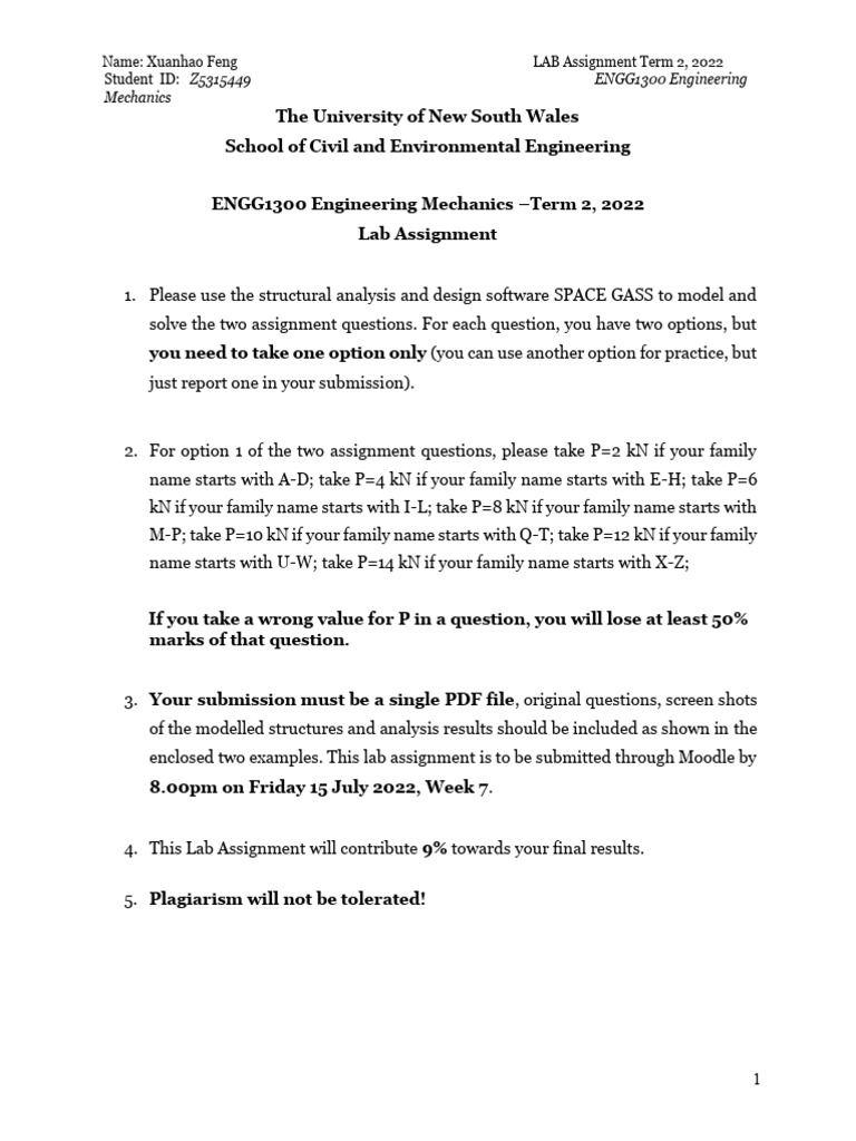Z5315449 Lab Assignment | PDF | Bending | Beam (Structure)