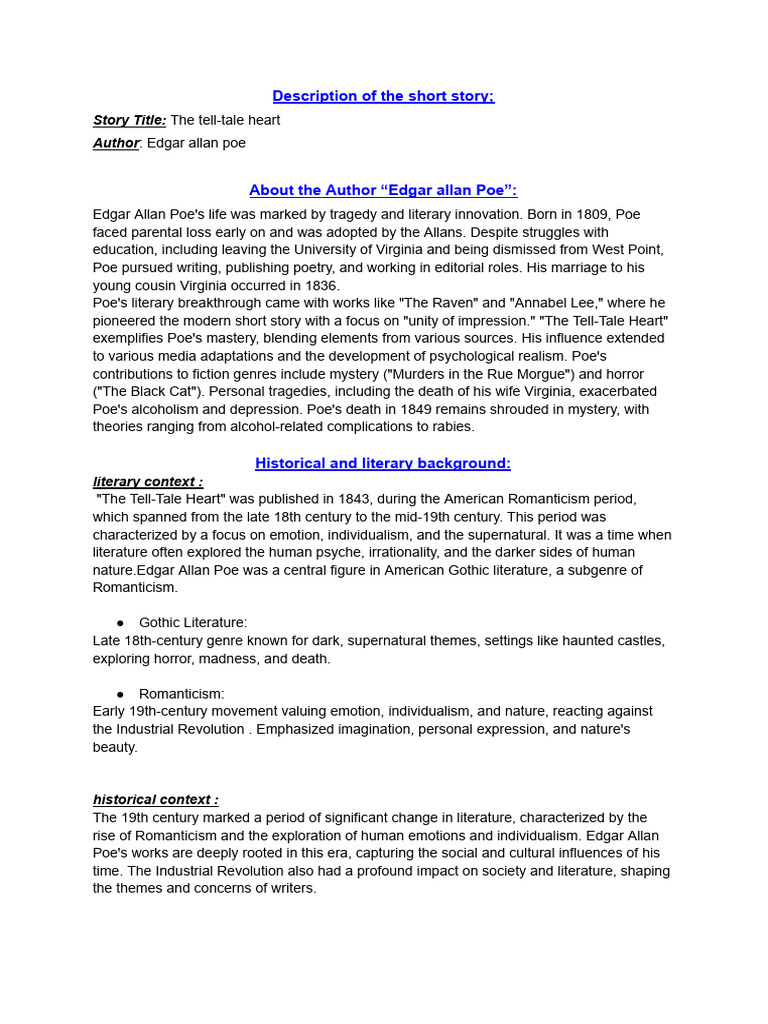 Description of The Short Story | PDF | Narration | Edgar Allan Poe