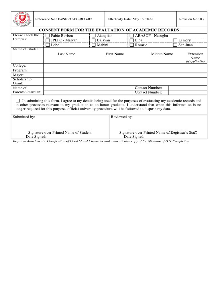 Academic Records Evaluation Consent Form | PDF