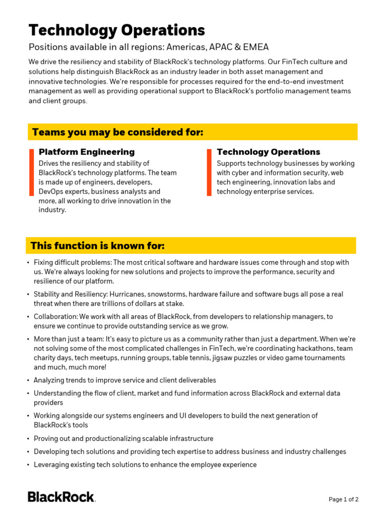 Tech Ops Careers at BlackRock | PDF | Black Rock | Computing