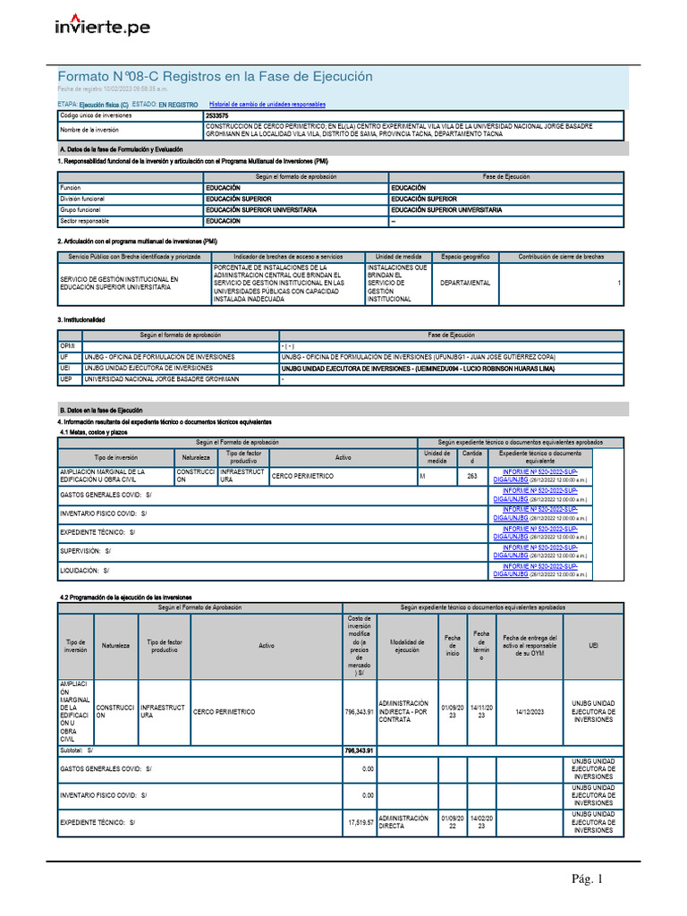 Formato N°08-C Registros en La Fase de Ejecución | PDF | Economias