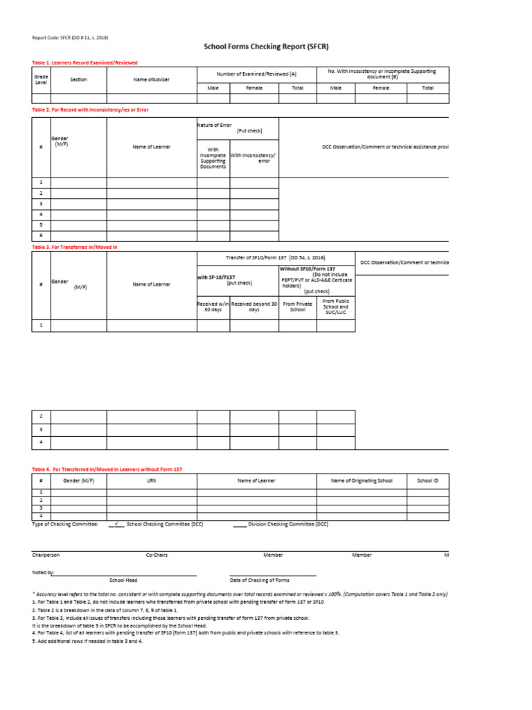 School Forms Checking Report Summary | PDF