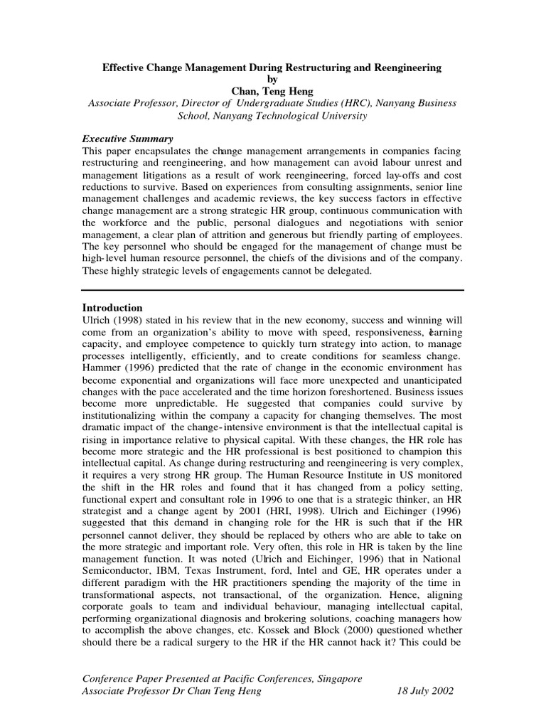 Effective Change Management During Restructuring And Reeng Download