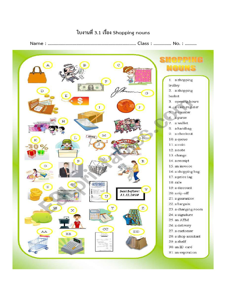 English Worksheets on Shopping Concepts | PDF | Linguistics | Languages